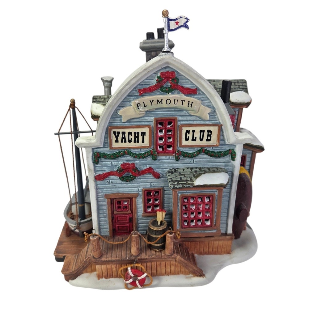 Lemax Plymouth Yacht Club Lighted Christmas Village Decor Boat Nautical Box Read